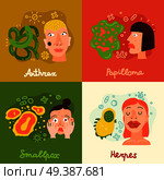 Human viruses concept icons set with smallpox and papilloma symbols flat isolated vector illustration .  Human Viruses Concept Icons Set. Стоковая иллюстрация, агентство Ingram Publishing / Фотобанк Лори