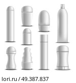 Deodorants spray sticks and roll-on types antiperspirant white blank mock-up realistic set isolated vector illustration . Deodorants White Blank Realistic Set . Стоковая иллюстрация, агентство Ingram Publishing / Фотобанк Лори