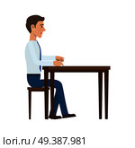 Businessman working with documents. Man in shit and tie seating at the table and writing with pen flat vector isolated on white background. Signing of the contract illustration for business concept. Businessman Writing with Pen at the Table Vector. Стоковая иллюстрация, агентство Ingram Publishing / Фотобанк Лори
