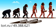 Human evolution set of characters from primates to homo sapiens on blue sky background vector illustration  . Human Evolution Characters Set. Стоковая иллюстрация, агентство Ingram Publishing / Фотобанк Лори