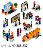 Advertising agency isometric icons with creative team, designers, cmyk color, street billboards, isolated vector illustration . Advertising Agency Isometric Icons. Стоковая иллюстрация, агентство Ingram Publishing / Фотобанк Лори