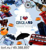 England london travel frame background with collage of flat images with stereotype items and editable text vector illustration. Love England Travel Background. Стоковая иллюстрация, агентство Ingram Publishing / Фотобанк Лори