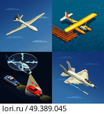 Airplanes helicopters isometric 2x2 design concept with images of different purpose aircrafts for military and civil use vector illustration. Airplanes Helicopters Design Concept. Стоковая иллюстрация, агентство Ingram Publishing / Фотобанк Лори