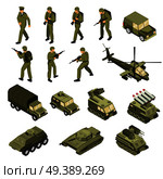Military vehicles soldiers commanders set of isolated tactical transport units and fighting entities with human characters vector illustration. Army Isometric Icon Set. Стоковая иллюстрация, агентство Ingram Publishing / Фотобанк Лори