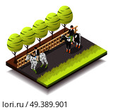 Horse riding isometric composition with riders on horseback in jockey equipment 3d vector illustration . Horse Riding Isometric Composition. Стоковая иллюстрация, агентство Ingram Publishing / Фотобанк Лори