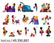 Cartoon Shopaholics Icon Set. Стоковая иллюстрация, агентство Ingram Publishing / Фотобанк Лори