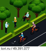 Pensioners Outdoor Activity Isometric Illustration. Стоковая иллюстрация, агентство Ingram Publishing / Фотобанк Лори
