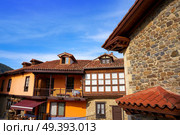 Potes village facades in Cantabria of Spain. Стоковое фото, агентство Ingram Publishing / Фотобанк Лори