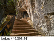 Covadonga Santa Cueva a Catholic sanctuary cave in Asturias near Picos europa mountains. Стоковое фото, агентство Ingram Publishing / Фотобанк Лори