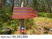 Faro Peito road sign to Lighthouse in Islas Cies islands of Vigo Spain. Стоковое фото, агентство Ingram Publishing / Фотобанк Лори