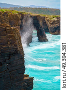 Playa las catedrales Catedrais beach in Ribadeo Galicia of Lugo Spain. Стоковое фото, агентство Ingram Publishing / Фотобанк Лори