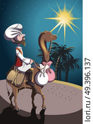 A vector illustration of a sheik riding a camel in the desert. Стоковая иллюстрация, агентство Ingram Publishing / Фотобанк Лори
