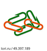 Scattered small paper fastener. Colorful paperclips flat vector isolated on white background. Office supplies illustration for documents organizing and time management concepts design. Стоковая иллюстрация, агентство Ingram Publishing / Фотобанк Лори