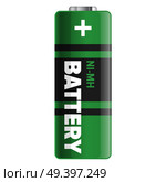 Powerful and compact battery isolated on white background. Qualitative energy container for long time usage of electronic devices. Small galvanic appliance to refill power content vector illustration.. Powerful and Compact NI-MH Battery Illustration. Стоковая иллюстрация, агентство Ingram Publishing / Фотобанк Лори