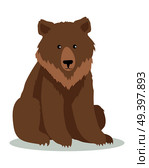 Brown bear cartoon character. Cute bear flat vector isolated on white. North America and Eurasia fauna. Grizzly icon. Animal illustration for zoo ad, nature concept, children book illustrating. Стоковая иллюстрация, агентство Ingram Publishing / Фотобанк Лори
