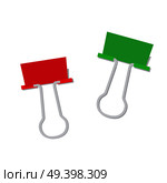 Metal paper clip of red and green color isolated on white background. Attach symbol realistic vector illustration. Fastener to hold papers together, fix accessory in flat design, attachment element. Metal Paper Clip of Red and Green Color Isolated. Стоковая иллюстрация, агентство Ingram Publishing / Фотобанк Лори