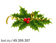 Vector Christmas holly berries and tinsel. No transparent effect. Christmas holly berries and tinsel. Стоковая иллюстрация, агентство Ingram Publishing / Фотобанк Лори