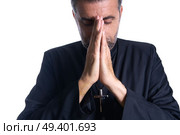 Praying hands priest portrait of male pastor. Стоковое фото, агентство Ingram Publishing / Фотобанк Лори