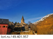 Salardu village church in Lerida Catalonia of Spain Pyrenees in Aran Valley. Стоковое фото, агентство Ingram Publishing / Фотобанк Лори