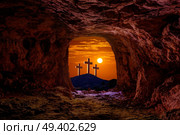 Jesus resurrection sepulcher grave cross crucifixion concept photo mount. Стоковое фото, агентство Ingram Publishing / Фотобанк Лори