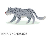Snow leopard cartoon character. Cute snow leopard flat vector isolated on white background. Asia fauna. Snow leopard icon. Animal illustration for zoo ad, nature concept, children book illustrating. Стоковая иллюстрация, агентство Ingram Publishing / Фотобанк Лори