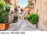 Poble Espanyol street, traditional architecture site in Barcelona, Catalonia Spain. Poble Espanyol, Barcelona. Стоковое фото, агентство Ingram Publishing / Фотобанк Лори