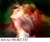 Fusion of female portrait and fractal clouds on the subject of dreaming, imagination and mental life. Стоковое фото, агентство Ingram Publishing / Фотобанк Лори