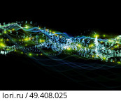 Creative arrangement of abstract sine waves, numbers and design elements to act as complimentary graphic for subject of modern computing, virtual reality and signal processing. Стоковое фото, агентство Ingram Publishing / Фотобанк Лори