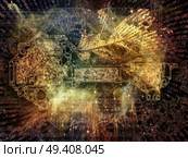 Connected Reality series. Abstract design made of numbers, graphic elements, lights on the subject of  metaphysics, religion, philosophy, science and modern technology. Стоковое фото, агентство Ingram Publishing / Фотобанк Лори