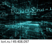 Mathematical Formula series. Background composition of  mathematical formulas and design elements in perspective to complement your layouts on the subject of business, science, education and technology. Стоковое фото, агентство Ingram Publishing / Фотобанк Лори
