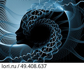Strings of Soul Gears of Mind series. Abstract design made of human profiles and fractal lines on the subject of Mind, Soul, Reason and mental life. Стоковое фото, агентство Ingram Publishing / Фотобанк Лори
