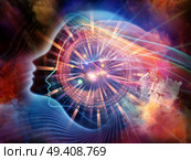 Geometry of the Soul series two. Interplay of human profile and abstract elements on the subject of spirituality, science, creativity and human mind. Стоковое фото, агентство Ingram Publishing / Фотобанк Лори