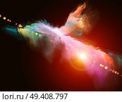 Bright element of colorful paint against black background reminiscent of flying figure. Стоковое фото, агентство Ingram Publishing / Фотобанк Лори