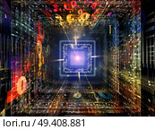 Number Tunnel series. Background design of CPU chip, colorful numbers and fractal elements in perspective on the subject of computers, mathematics, science and education. Стоковое фото, агентство Ingram Publishing / Фотобанк Лори
