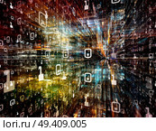 Digital City series. Visually attractive backdrop made of three dimensional fractals and numbers suitable in layouts on computers, science, virtual reality and modern technology. Стоковое фото, агентство Ingram Publishing / Фотобанк Лори