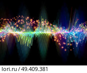 Wave Function series. Background design of colored sine vibrations, light and fractal elements on the subject of sound equalizer, music spectrum and  quantum probability. Стоковое фото, агентство Ingram Publishing / Фотобанк Лори