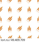 Golden bread spikes turned vertically and obliquely endless texture. Ripe ears seamless pattern on white background. Cut spica vector illustrations.. Golden Bread Spikes from Field Seamless Patern. Стоковая иллюстрация, агентство Ingram Publishing / Фотобанк Лори