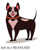 Smiling dog isolated on white vector illustration in flat design. Happy big domestic animal with standing ears in brown color with light spots. Smiling dog isolated on white vector flat illustration. Стоковая иллюстрация, агентство Ingram Publishing / Фотобанк Лори