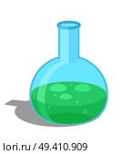 Chemical flask with green substance vector illustration isolated on white. Medical laboratory glass equipment, container for storage fluids. Chemical Flask with Green Substance Vector Icon. Стоковая иллюстрация, агентство Ingram Publishing / Фотобанк Лори