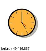 Yellow clock with hands showing time with hours and minutes, image represented on vector illustration isolated on white background. Yellow Clock Isolated on Vector Illustration. Стоковая иллюстрация, агентство Ingram Publishing / Фотобанк Лори