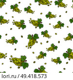 Seamless pattern of clusters of green grapes and separate berries isolated on white. Sweet juicy berry consisting of bunches with wide leaves. Vector illustration in cartoon style graphic flat design.. Seamless Pattern of Clusters with Green Grapes. Стоковая иллюстрация, агентство Ingram Publishing / Фотобанк Лори