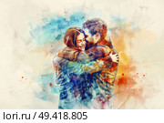 A man and a woman are hugging each other affectionately. Стоковое AI-изображение, AI-художник Данила Большаков / Фотобанк Лори