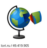 Earth cutaway isolated vector illustration on white background. Cartoon style school geographical globe. Three-dimensional model of planet. Earth Cutaway Isolated Cartoon Style Illustration. Стоковая иллюстрация, агентство Ingram Publishing / Фотобанк Лори