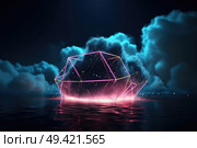 A massive object floats atop the waters surface, creating a striking image against the horizon. Стоковое AI-изображение, AI-художник Данила Большаков / Фотобанк Лори