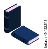 Blue books standing and lying vector illustration isolated on white. Textbooks in hardcover, encyclopedia materials, modern literature. Pile of Books Standing in Row and Lying Vector. Стоковая иллюстрация, агентство Ingram Publishing / Фотобанк Лори