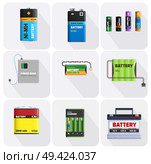 Colorful charging devices in square cells isolated in square cells. Electric appliances to recharge energy for longer usage vector illustration. Power containers to restore devices in flat design. Colorful Charging Devices Illustrations Set. Стоковая иллюстрация, агентство Ingram Publishing / Фотобанк Лори