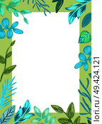 Frame of square shape with branches and leaves as ornamental elements placed on its borders, poster on vector illustration isolated on white. Frame of Square Shape Poster Vector Illustration. Стоковая иллюстрация, агентство Ingram Publishing / Фотобанк Лори