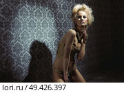 Sensual blond woman posing in a mysterious room. Стоковое фото, агентство Ingram Publishing / Фотобанк Лори