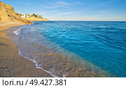 La Caleta beach playa in Villajoyosa of Alicante in Spain also Vila Joiosa at Costa Blanca. Стоковое фото, агентство Ingram Publishing / Фотобанк Лори