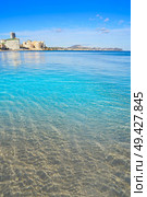 Playa de Fossa beach in Calpe of Alicante in Spain also Levante beach Calp. Стоковое фото, агентство Ingram Publishing / Фотобанк Лори